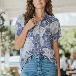 Weston USA Blouse Button Front Collar Stencil